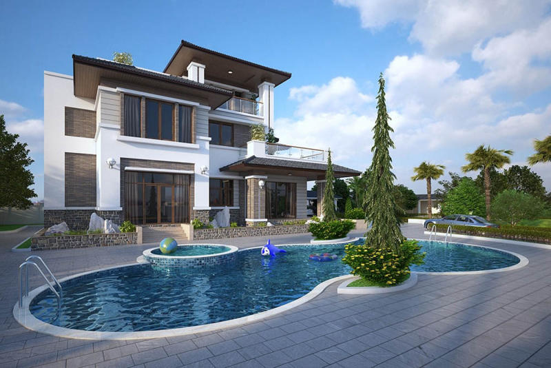 NHÀ BIỆT THỰ HIỆN ĐẠI THƯỜNG XÂY DỰNG KÈM HỒ BƠI, QUẦY BAR