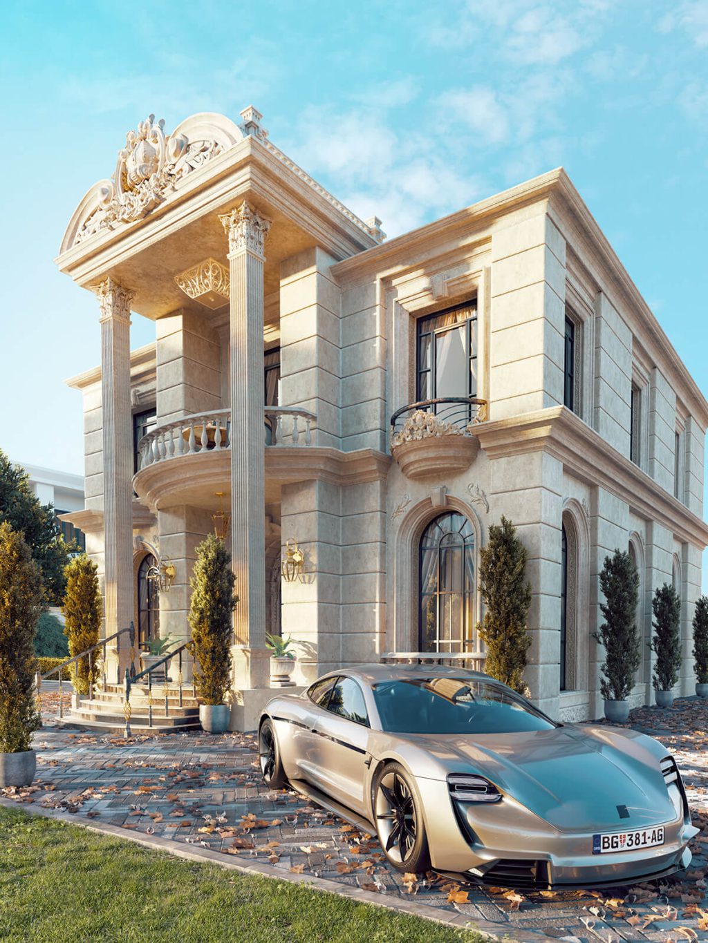 Biệt thự 2 tầng mặt tiền 15m phong cách cổ điển đẹp sang trọng