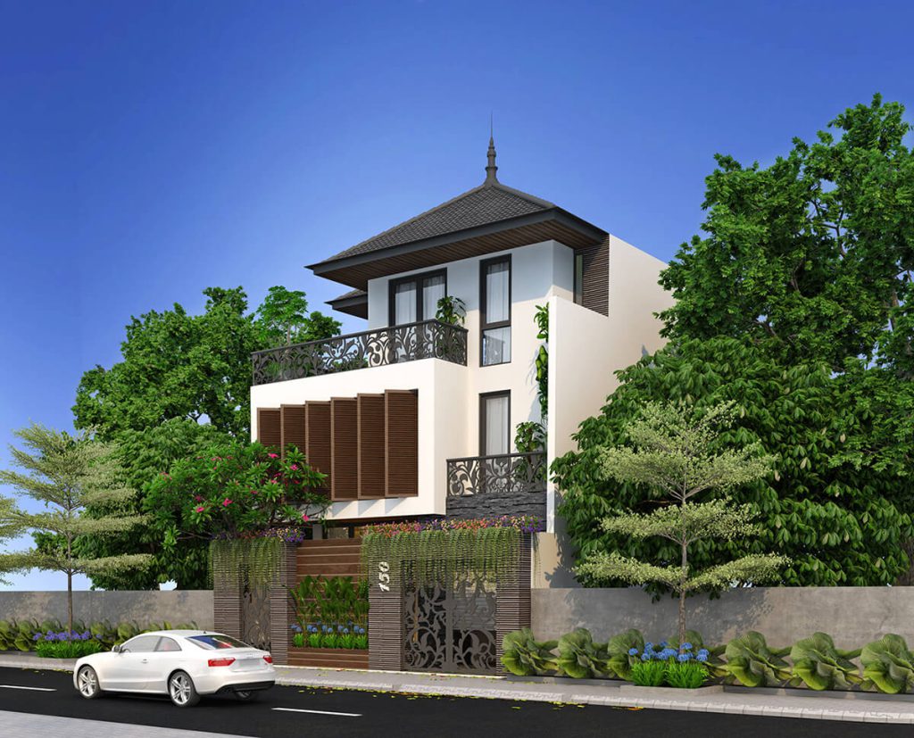 Mẫu thiết kế nhà biệt thự 3 tầng mái thái đẹp phong cách hiện đại