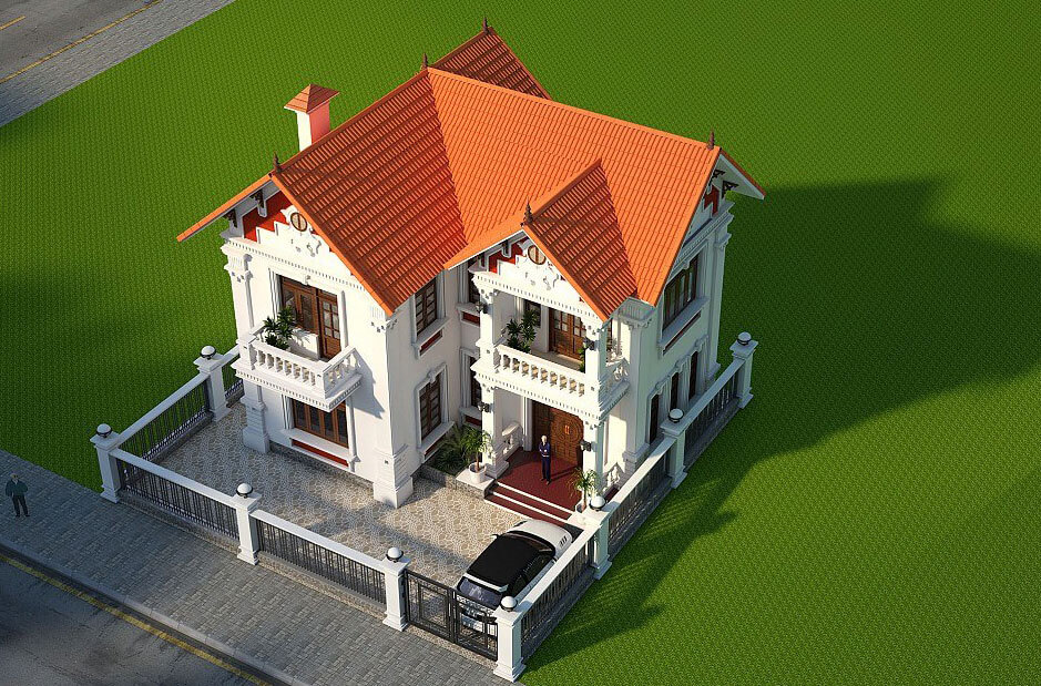 Mẫu biệt thự 2 tầng tân cổ điển mái thái được nhiều gia đình Việt yêu thích