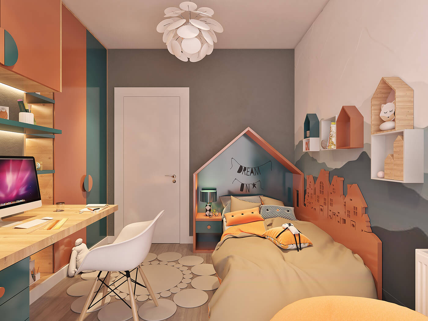 Trọn bộ phòng ngủ cho bé màu xanh tuyệt đẹp dành cho bé trai bé gái