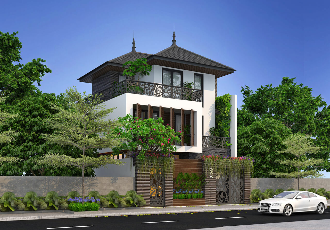 Mẫu thiết kế nhà biệt thự 3 tầng mái thái đẹp phong cách hiện đại