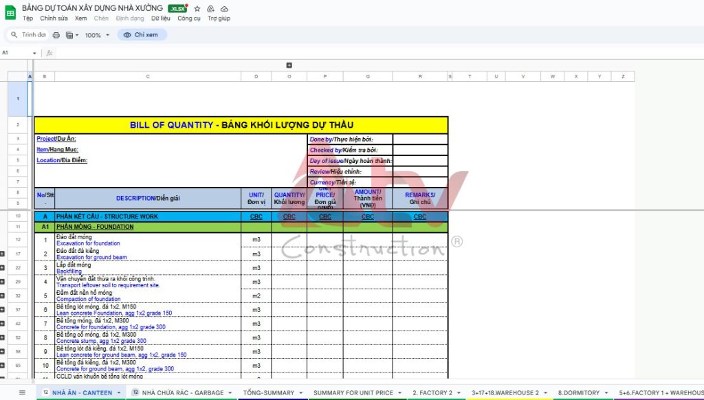 cách lập dự toán xây dựng nhà xưởng