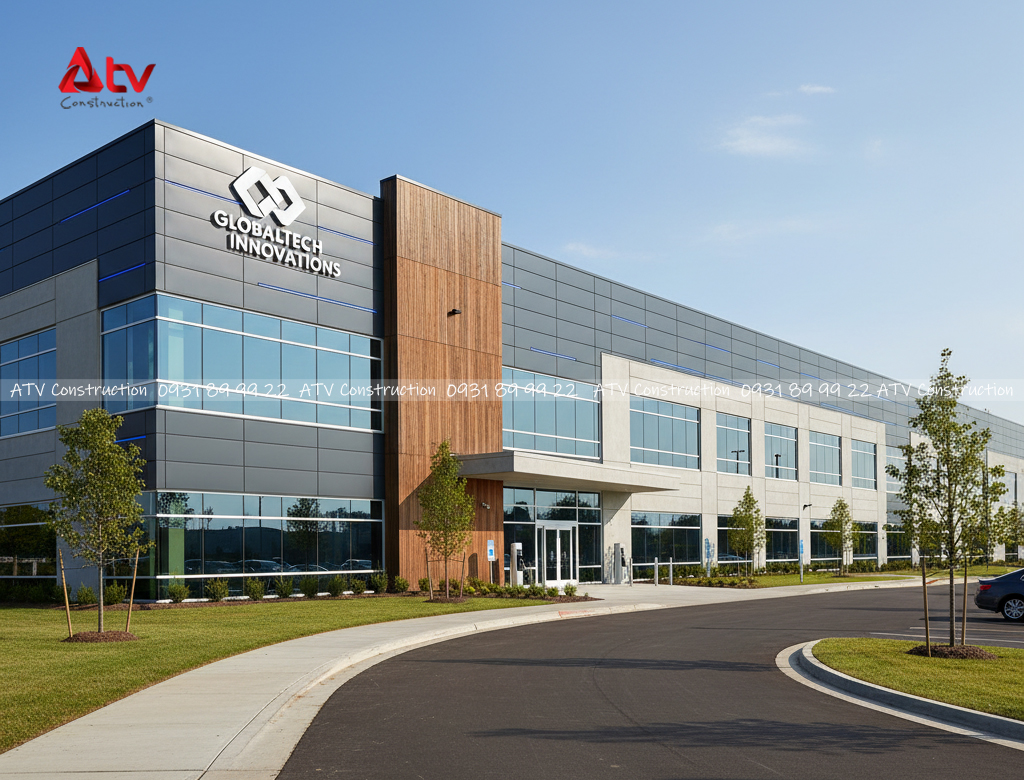 mặt tiền nhà xưởng đẹp hiện đại