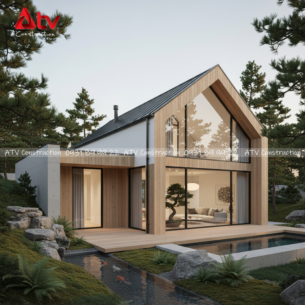 mẫu thiết kế biệt thự hiện đại Thạnh Mỹ Lợi mái Nhật Bắc Âu