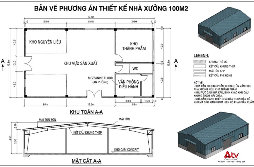 Bản vẽ nhà xưởng 100m2
