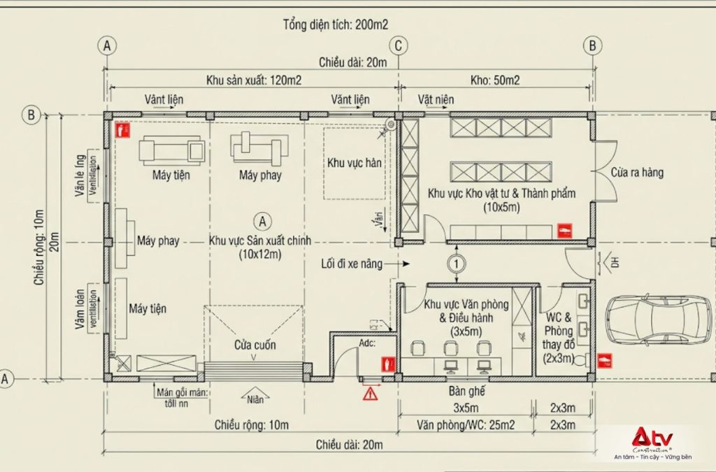 Bản vẽ nhà xưởng 200m2