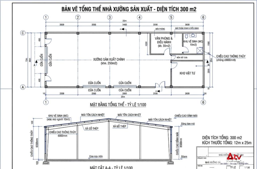 Bản vẽ nhà xưởng 300m2