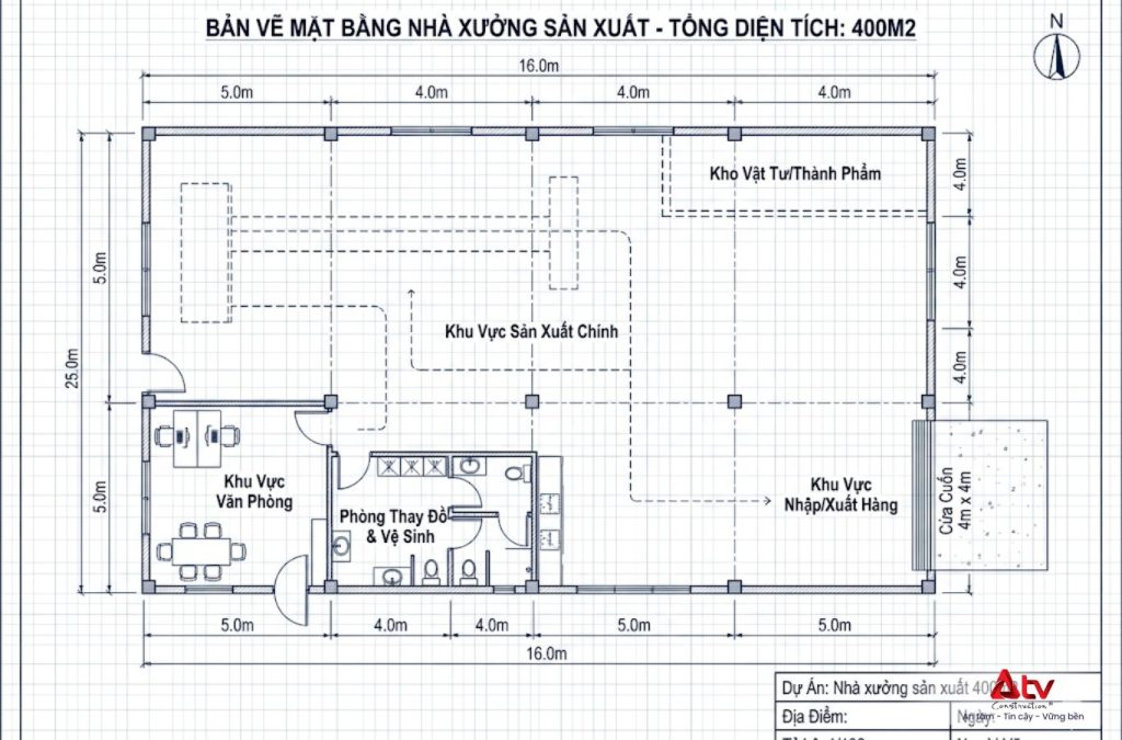 Bản vẽ nhà xưởng 400m2