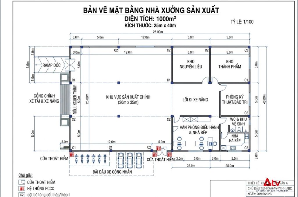 Bản vẽ nhà xưởng 1000m2