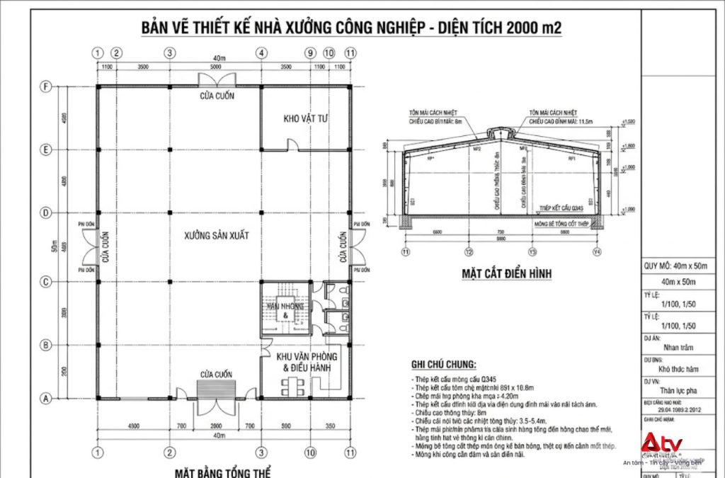 Bản vẽ nhà xưởng 2000m2