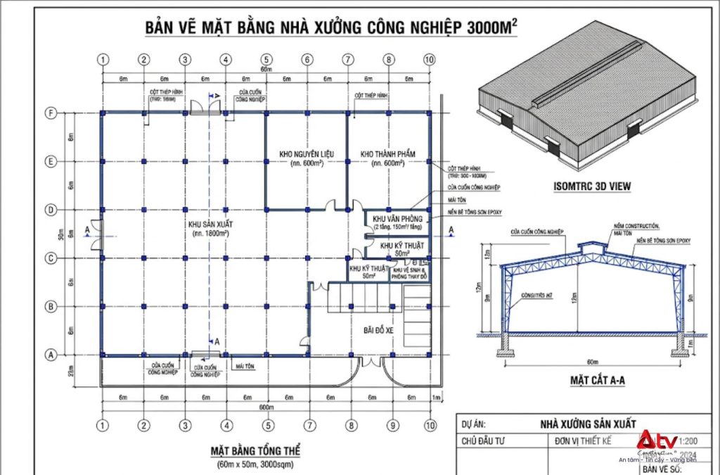 Bản vẽ nhà xưởng 3000m2