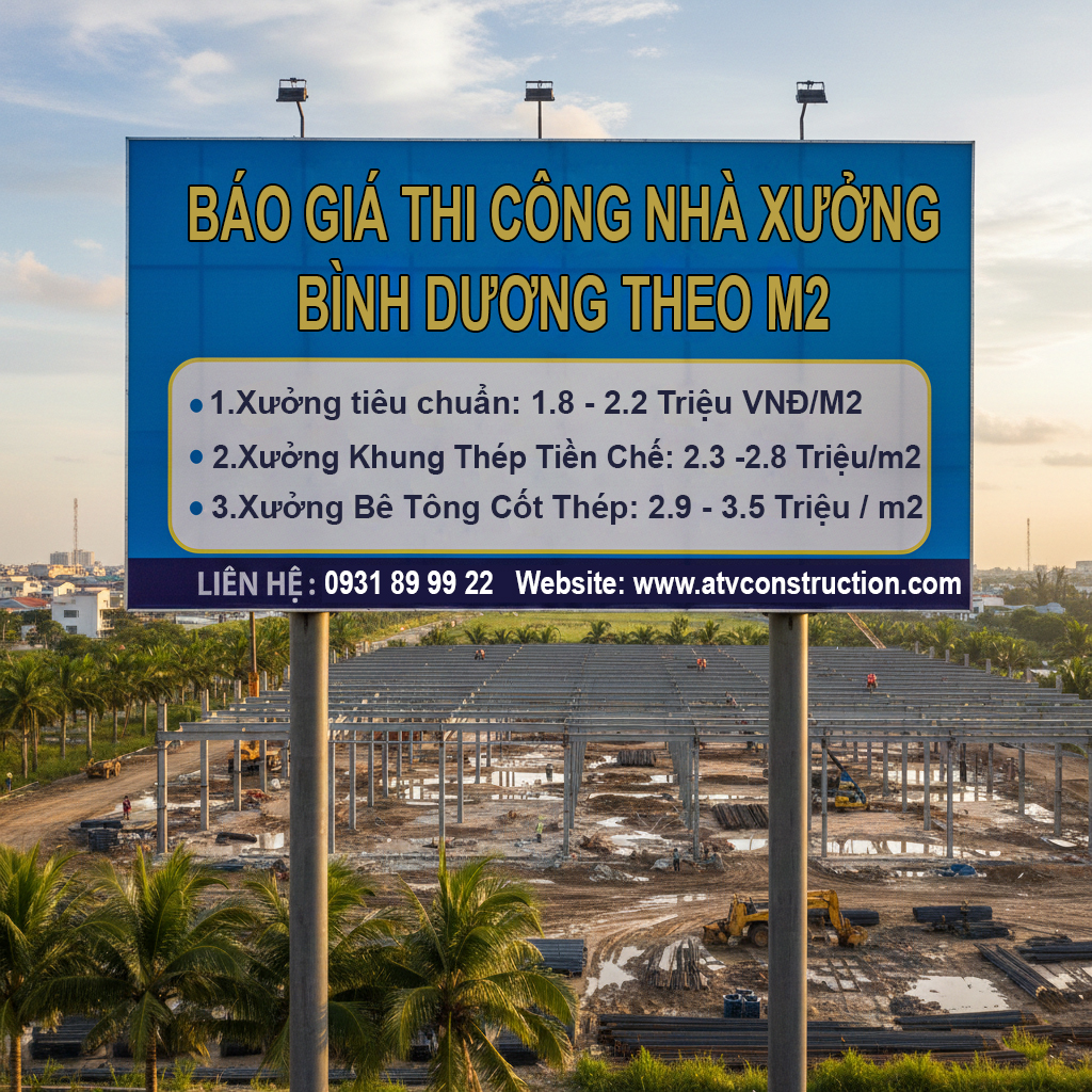 báo giá thi công nhà xưởng bình dương theo m2