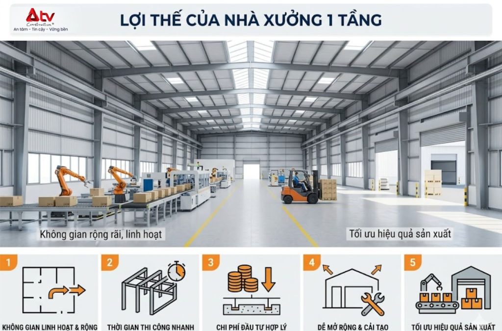 Những lợi thế khi xây dựng nhà xưởng 1 tầng