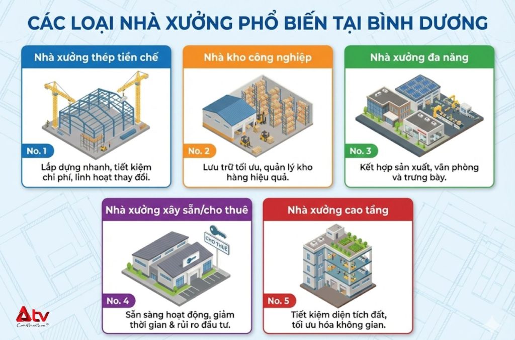 Các loại nhà xưởng phổ biến tại Bình Dương